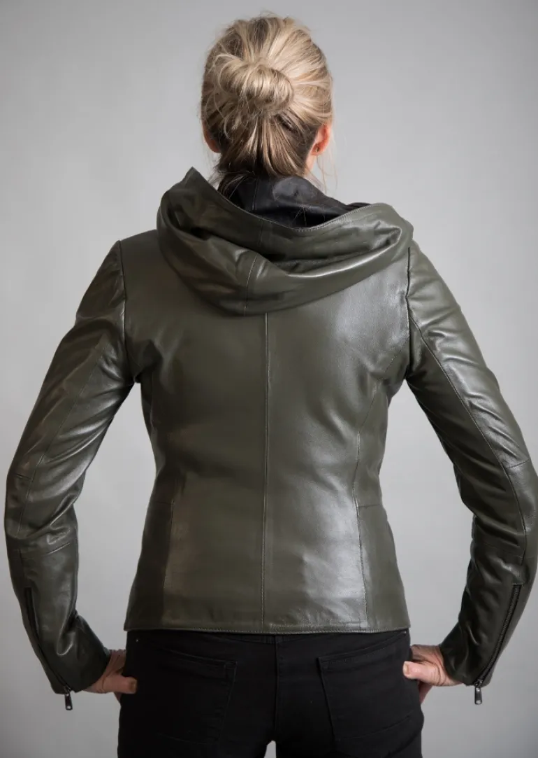 FROM MY MOTHER'S GARDEN HOODED LEATHER JACKET KHAKI