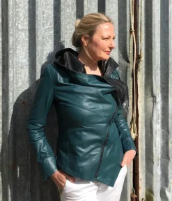 FROM MY MOTHER'S GARDEN HOODED LEATHER JACKET TEAL