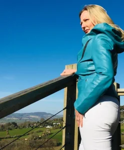 FROM MY MOTHER'S GARDEN HOODED LEATHER JACKET TURQUOISE