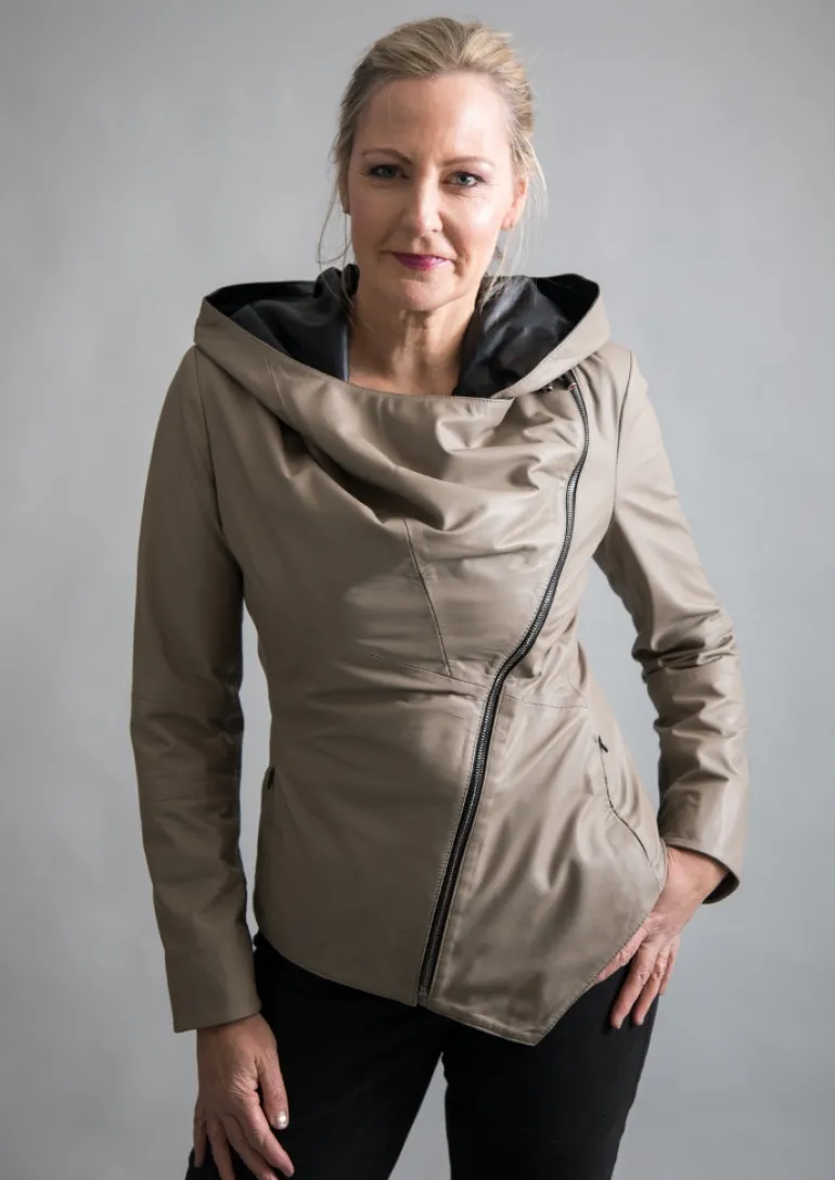 FROM MY MOTHER'S GARDEN HOODED LEATHER JACKET MUSHROOM