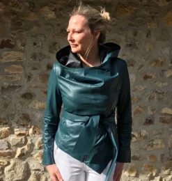 FROM MY MOTHER'S GARDEN HOODED LEATHER JACKET TEAL