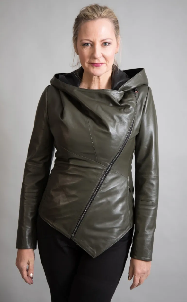 FROM MY MOTHER'S GARDEN HOODED LEATHER JACKET KHAKI