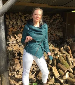 FROM MY MOTHER'S GARDEN HOODED LEATHER JACKET TEAL