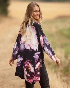 From My Mother's Garden Mid Length Georgette Kimono Dreamy Peonies