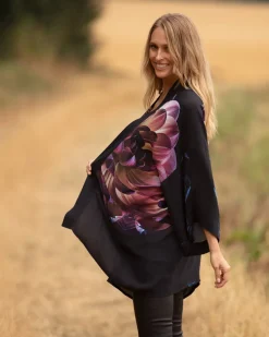 From My Mother’s Garden Mid Length Georgette Kimono Deep as Dahlias