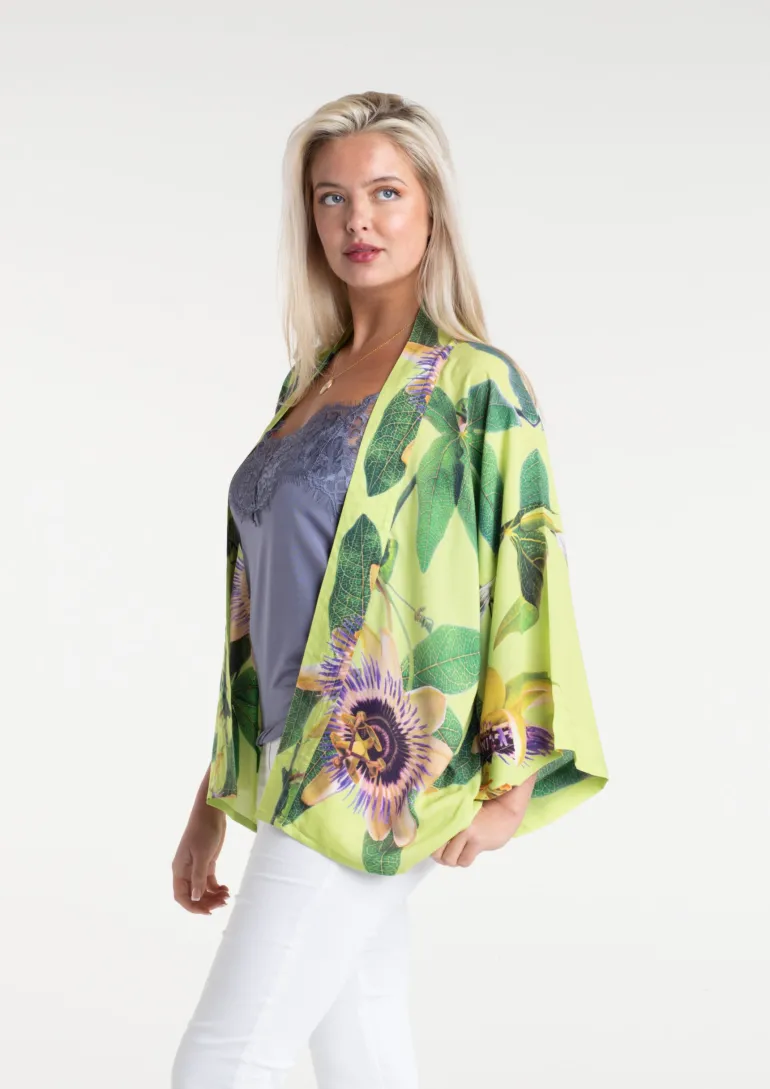 From My Mother's Garden Passionflower Short Kimono Lime