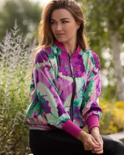 From My Mother's Garden Pink Neon Leaf Satin Jacket