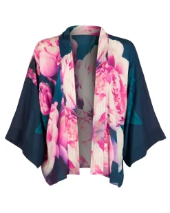 From My Mother's Garden Pink Peonies Short Kimono