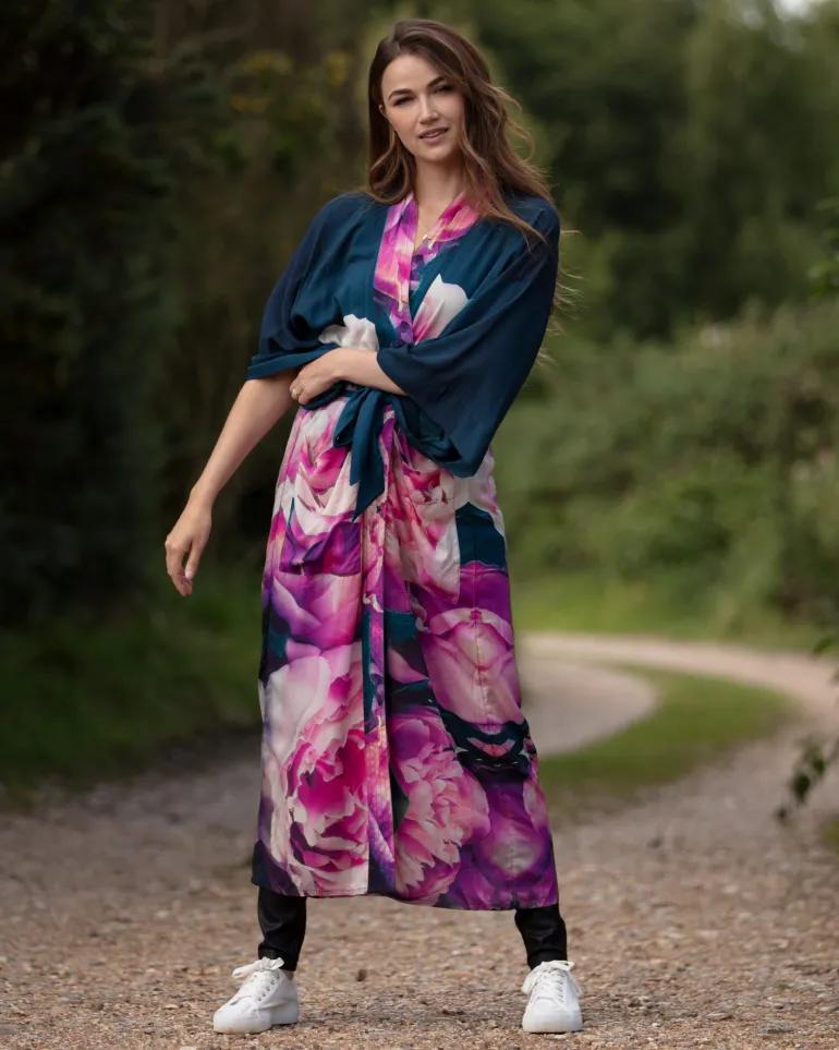 From My Mother's Garden Pink Peonies Long Robe LX