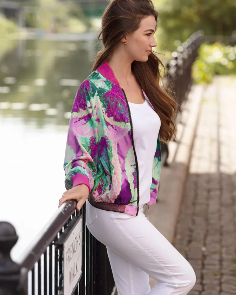 From My Mother's Garden Pink Neon Leaf Satin Jacket