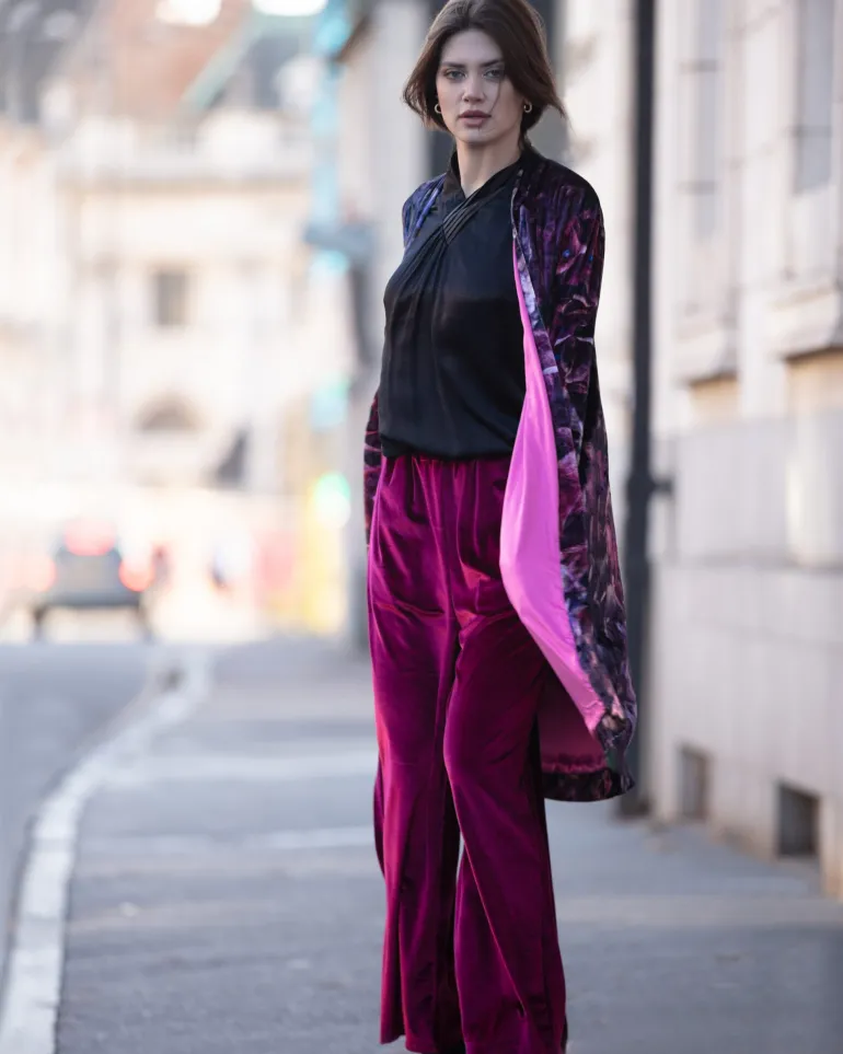 From My Mother's Garden Velvet Palazzo Trousers Berry Red