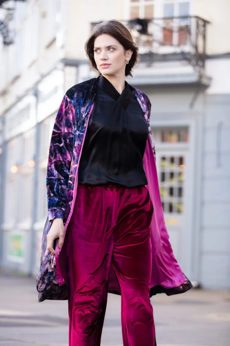 From My Mother's Garden Velvet Palazzo Trousers Berry Red