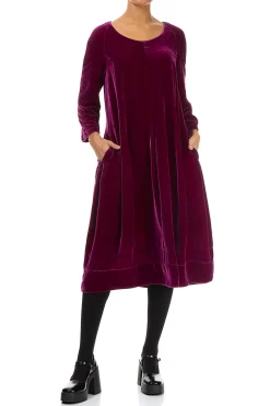 Grizas Balloon Silk Velvet Dress Royal Fuchsia