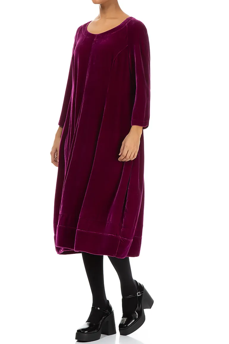 Grizas Balloon Silk Velvet Dress Royal Fuchsia