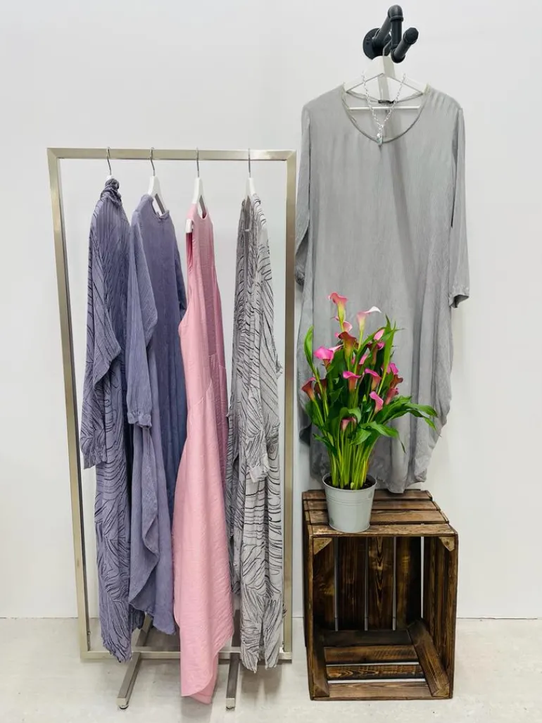 Grizas Crinkle Drape Dress Silver