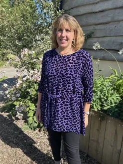 Grizas Floral Velvet Blouse Blue Violet