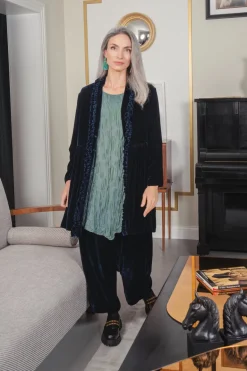 Grizas Ruffle Velvet Silk Jacket Navy