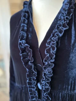 Grizas Ruffle Velvet Silk Jacket Navy