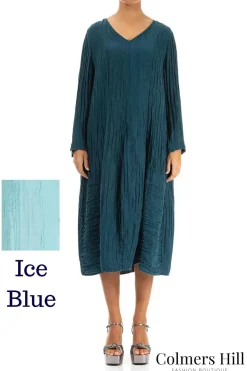 Grizas Silk Linen V-Neck Dress Ice Blue