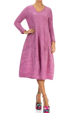 Grizas Silk Linen V-Neck Dress Wild Berry