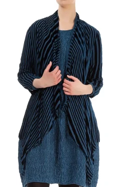 Grizas Striped Silk Jacket Petrol Blue