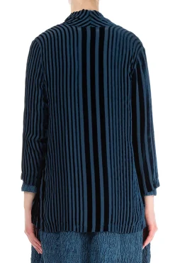 Grizas Striped Silk Jacket Petrol Blue