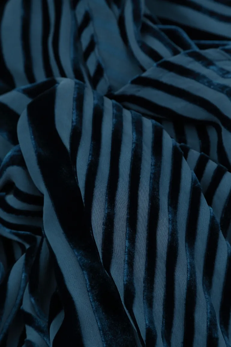 Grizas Striped Silk Jacket Petrol Blue