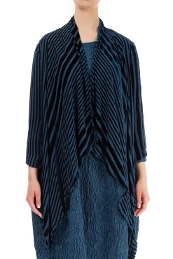 Grizas Striped Silk Jacket Petrol Blue