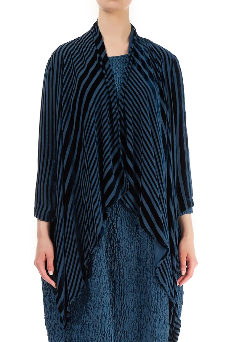 Grizas Striped Silk Jacket Petrol Blue