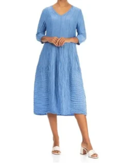Grizas V Neck Crinkle Dress Cornflower