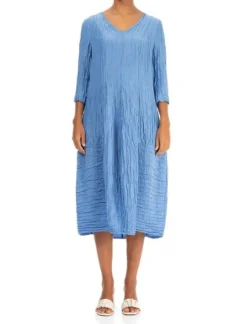Grizas V Neck Crinkle Dress Cornflower