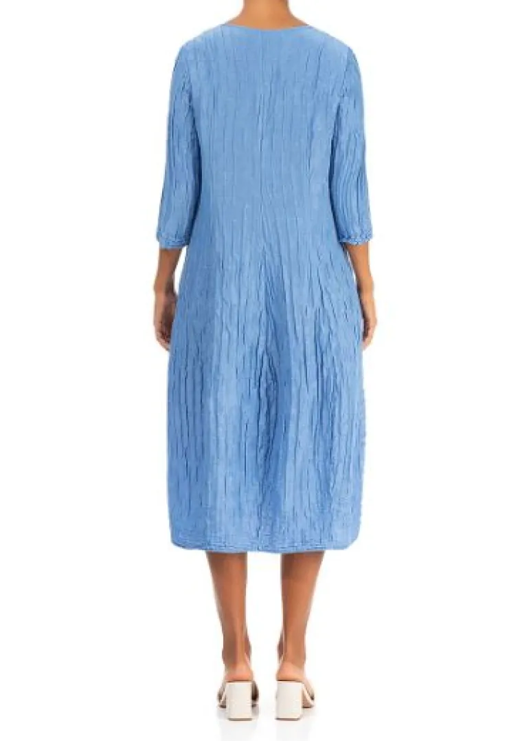 Grizas V Neck Crinkle Dress Cornflower