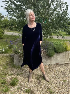 Grizas Velvet Silk Dress Blue Violet