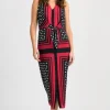 JOSEPH RIBKOFF RED SPOT MIDI DRESS