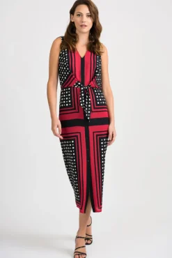 JOSEPH RIBKOFF RED SPOT MIDI DRESS