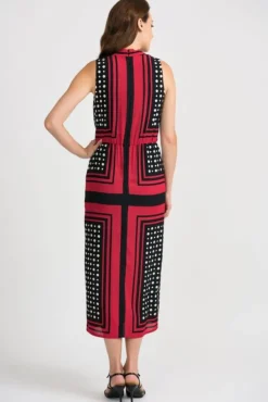JOSEPH RIBKOFF RED SPOT MIDI DRESS
