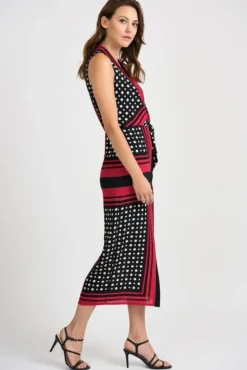 JOSEPH RIBKOFF RED SPOT MIDI DRESS