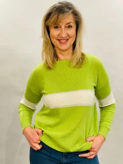 LUELLA REMI CASHMERE SWEATER LIME/IVORY/SILVER