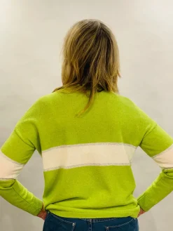 LUELLA REMI CASHMERE SWEATER LIME/IVORY/SILVER