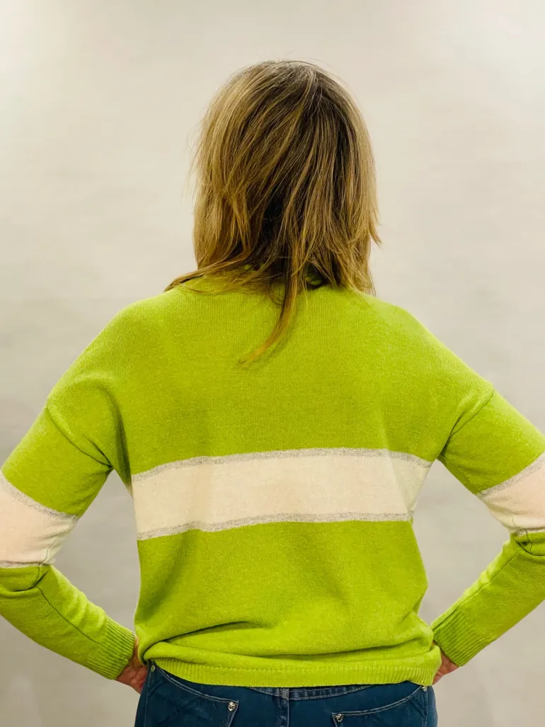 LUELLA REMI CASHMERE SWEATER LIME/IVORY/SILVER