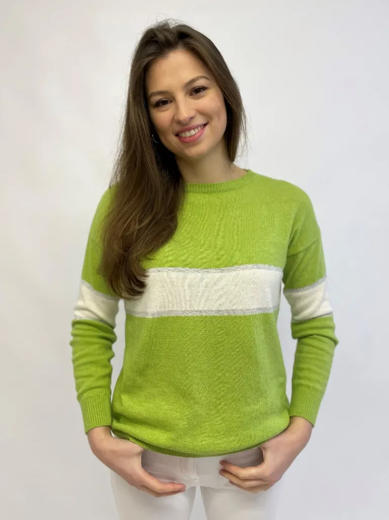 LUELLA REMI CASHMERE SWEATER LIME/IVORY/SILVER
