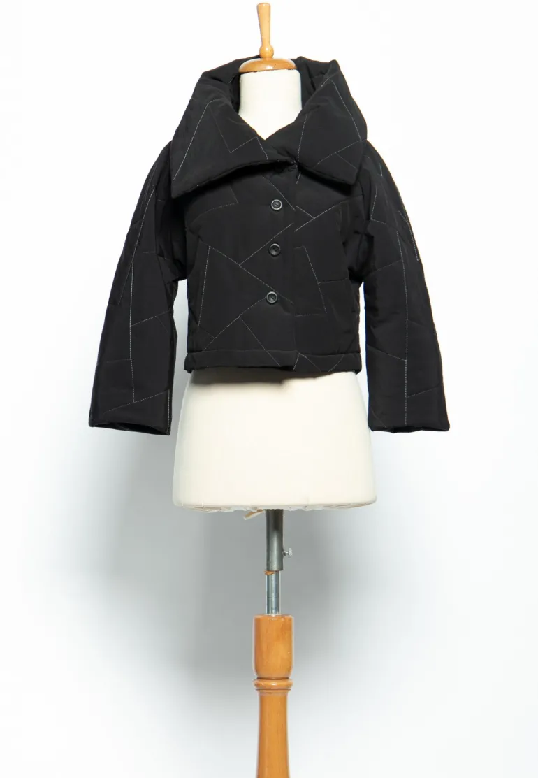 Luukaa Cropped Puffer Jacket Black and Grey
