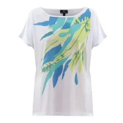Marble Abstract Leaf Print Top Aqua