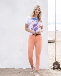 Marble Abstract Leaf Print Top Aqua