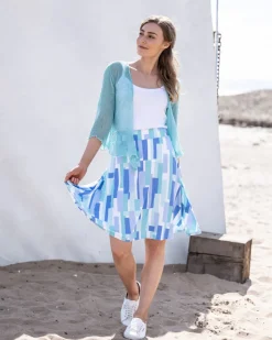 Marble Abstract Print A-Line Skirt Mid Blue