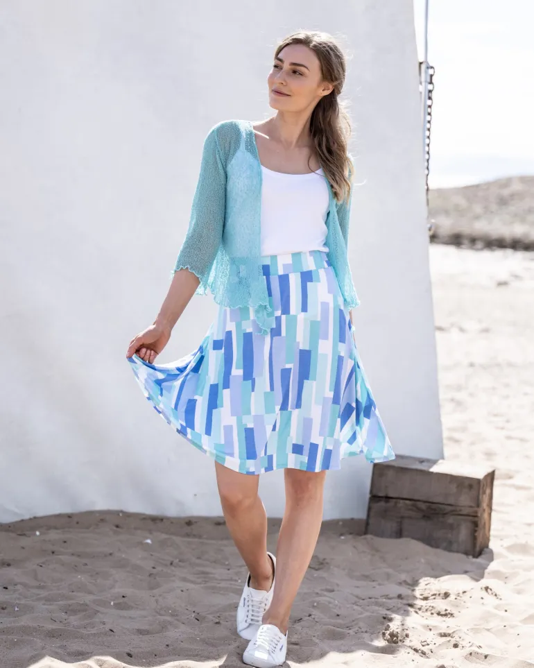 Marble Abstract Print A-Line Skirt Mid Blue