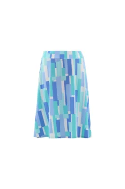 Marble Abstract Print A-Line Skirt Mid Blue