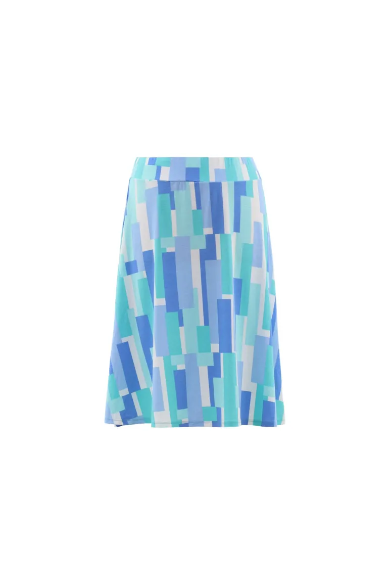 Marble Abstract Print A-Line Skirt Mid Blue