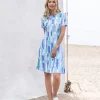 Marble Abstract Print Dress Aqua
