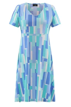 Marble Abstract Print Dress Aqua